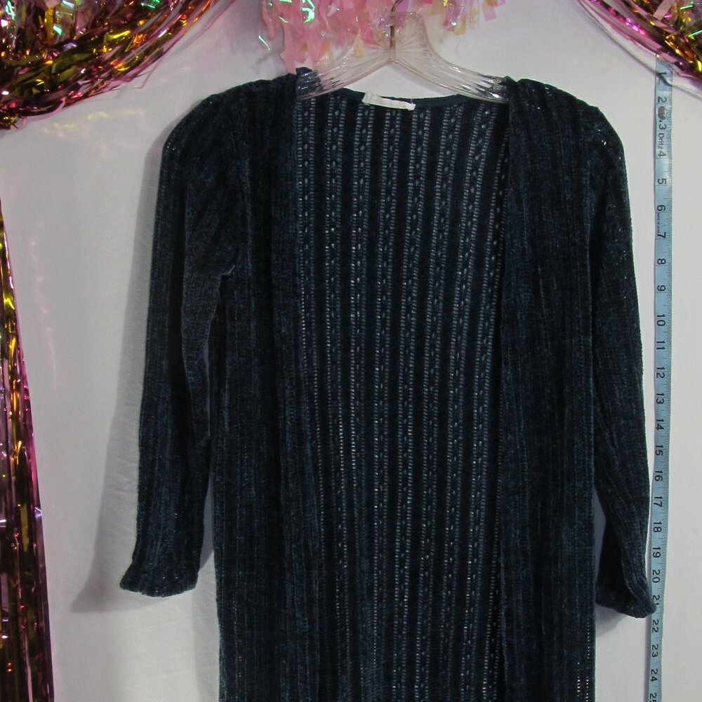**2/$10**Knitworks teal long crochet / knitted kids sweater size L (14) GUC